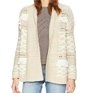 Lucky Brand Boho Fringe Cardigan Natural White Textured XL Fall
